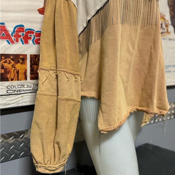 POL Metal Fringe Detailed French Terry Oversized Sweater Top - Mustard Size L - Picture 2 of 7